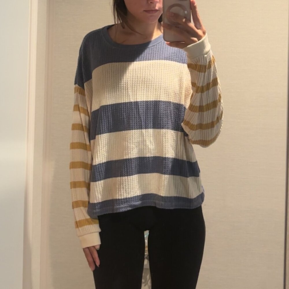 Z Supply Size Small Blue and Yellow Striped Sweater